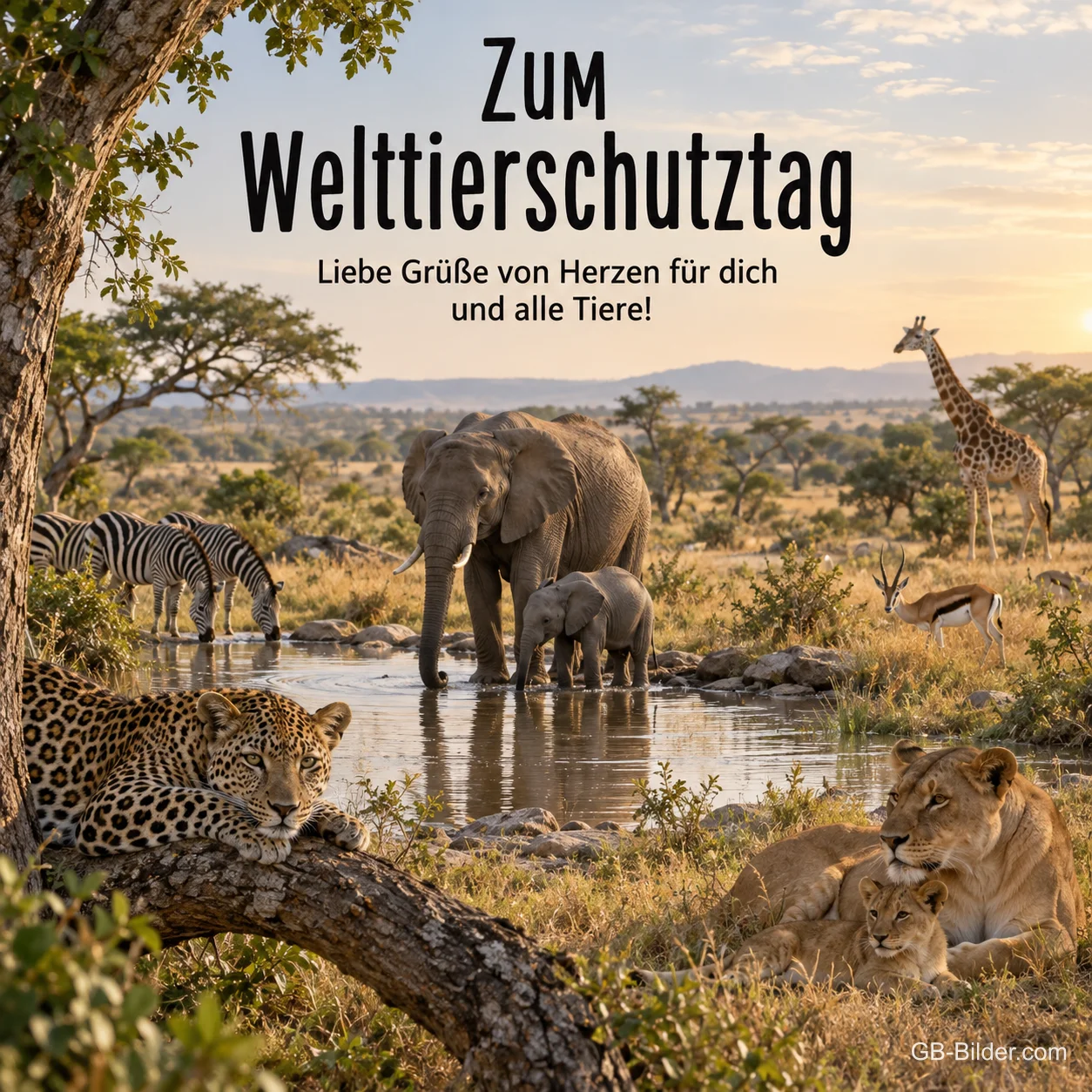 Wildtiere am Wasserloch, Text: Zum Welttierschutztag
