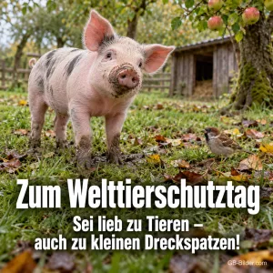 Schlammiges Ferkel, lustiger Text, Text: Zum Welttierschutztag