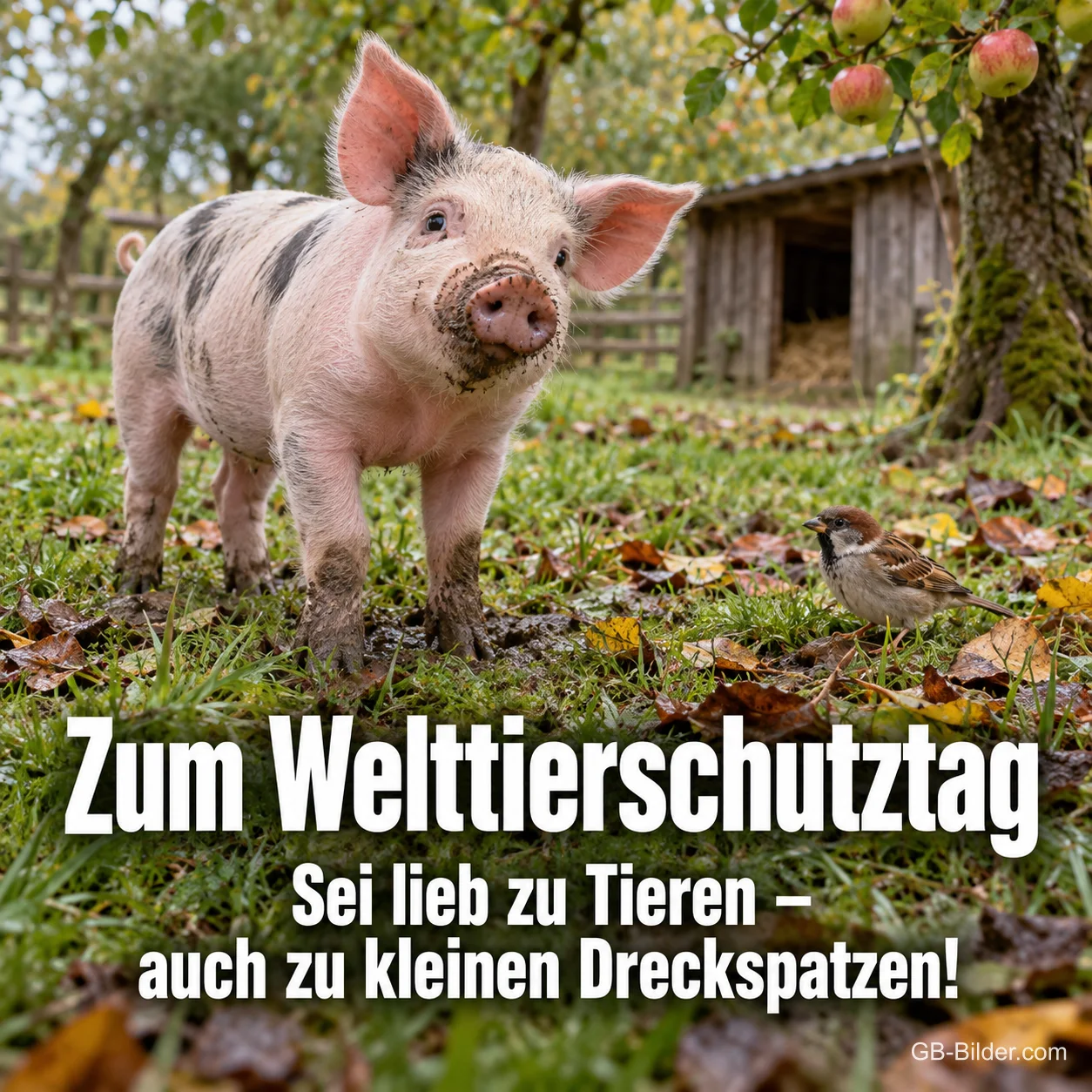 Schlammiges Ferkel, lustiger Text, Text: Zum Welttierschutztag