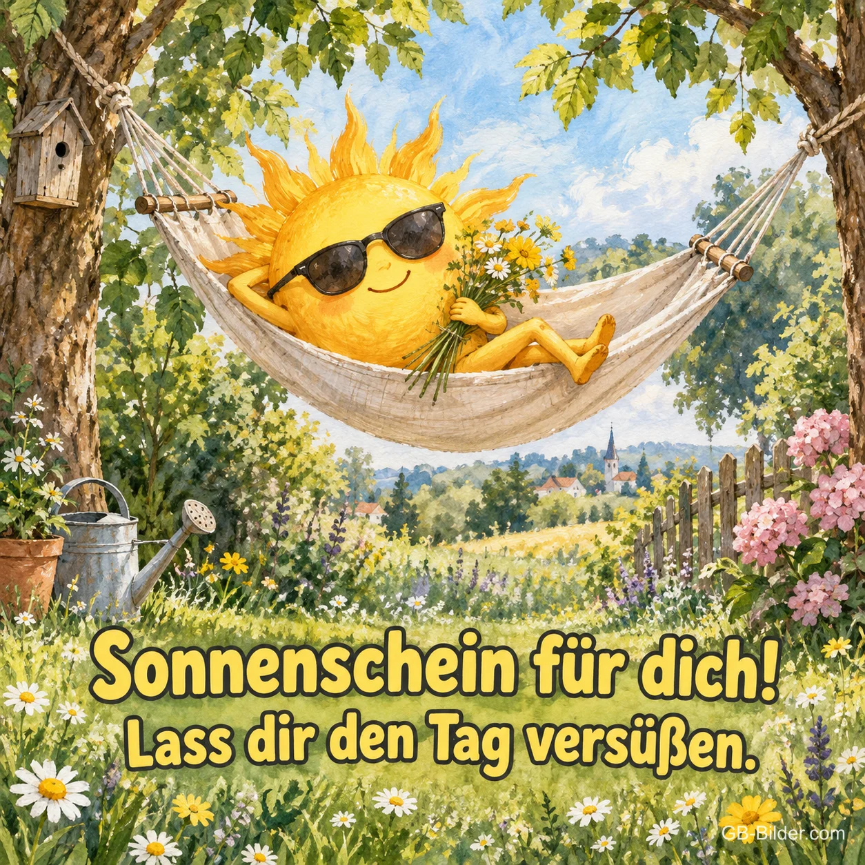 Sonne in der Hängematte, Text: Sonnenschein für dich Sonne in der Hängematte, Text: Sonnenschein für dich
