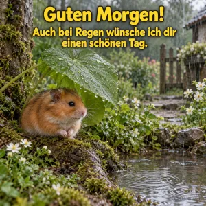 Hamster unter einem Blatt, Text: Guten Morgen