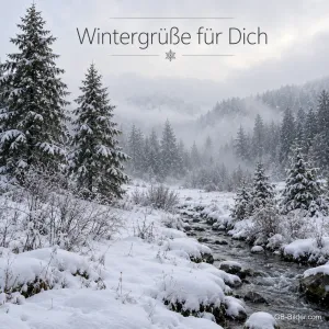 Bach im verschneiten Tannenwald, Text: Wintergrüße für dich