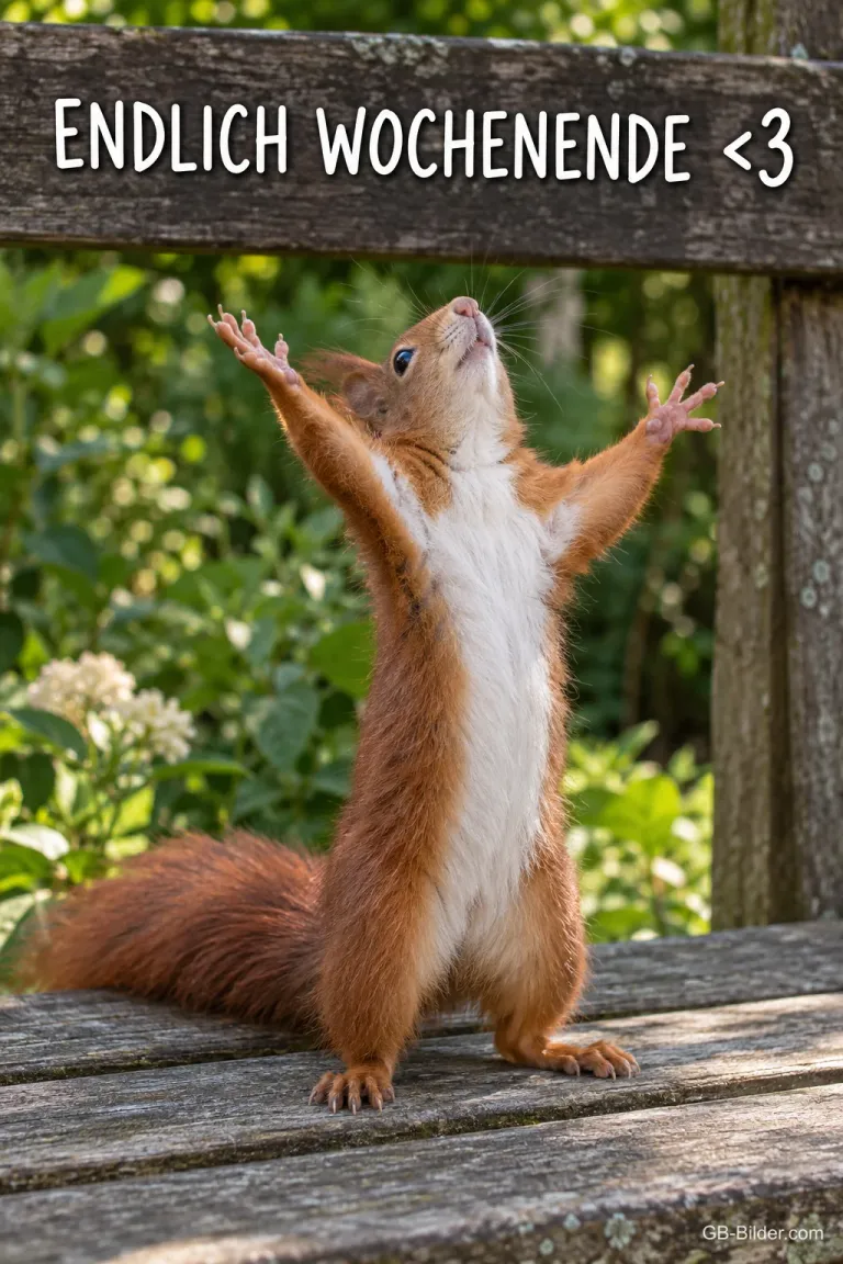 Jubelndes Eichhörnchen, Text: Endlich Wochenende <3