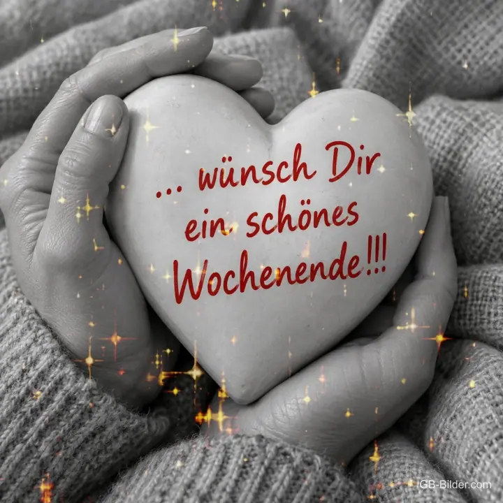 Hände mit Steinherz, Text: 