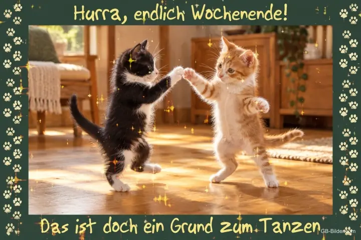 Tanzende Kätzchen, Text: Hurra, endlich Wochenende