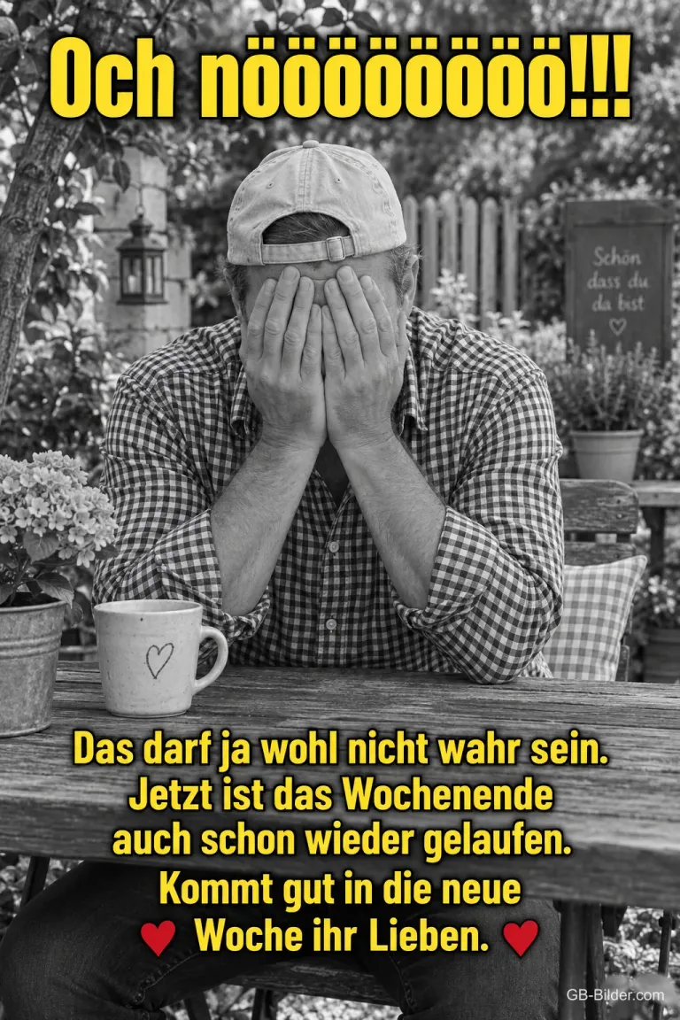 Mann mit Händen vor dem Gesicht, lustiger Text, Text: Och nööööööö