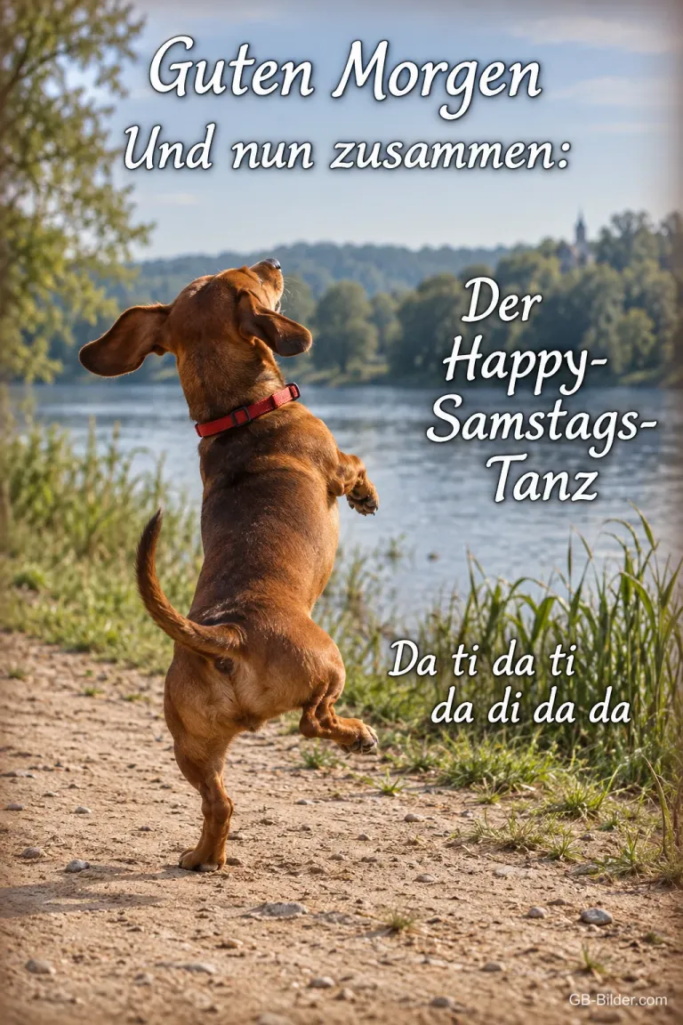 Tanzender Dackel, lustiger Text, Text: Guten Morgen