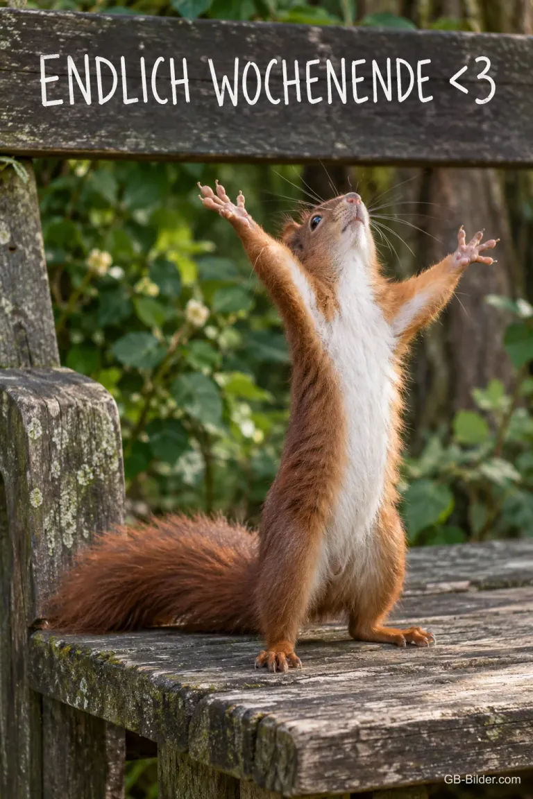 Jubelndes Eichhörnchen, Text: ENDLICH WOCHENENDE <3