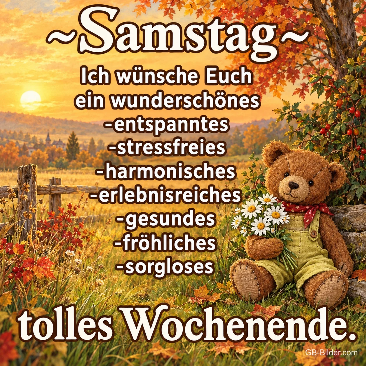 Teddybär in der Herbstwiese, Text: Samstag