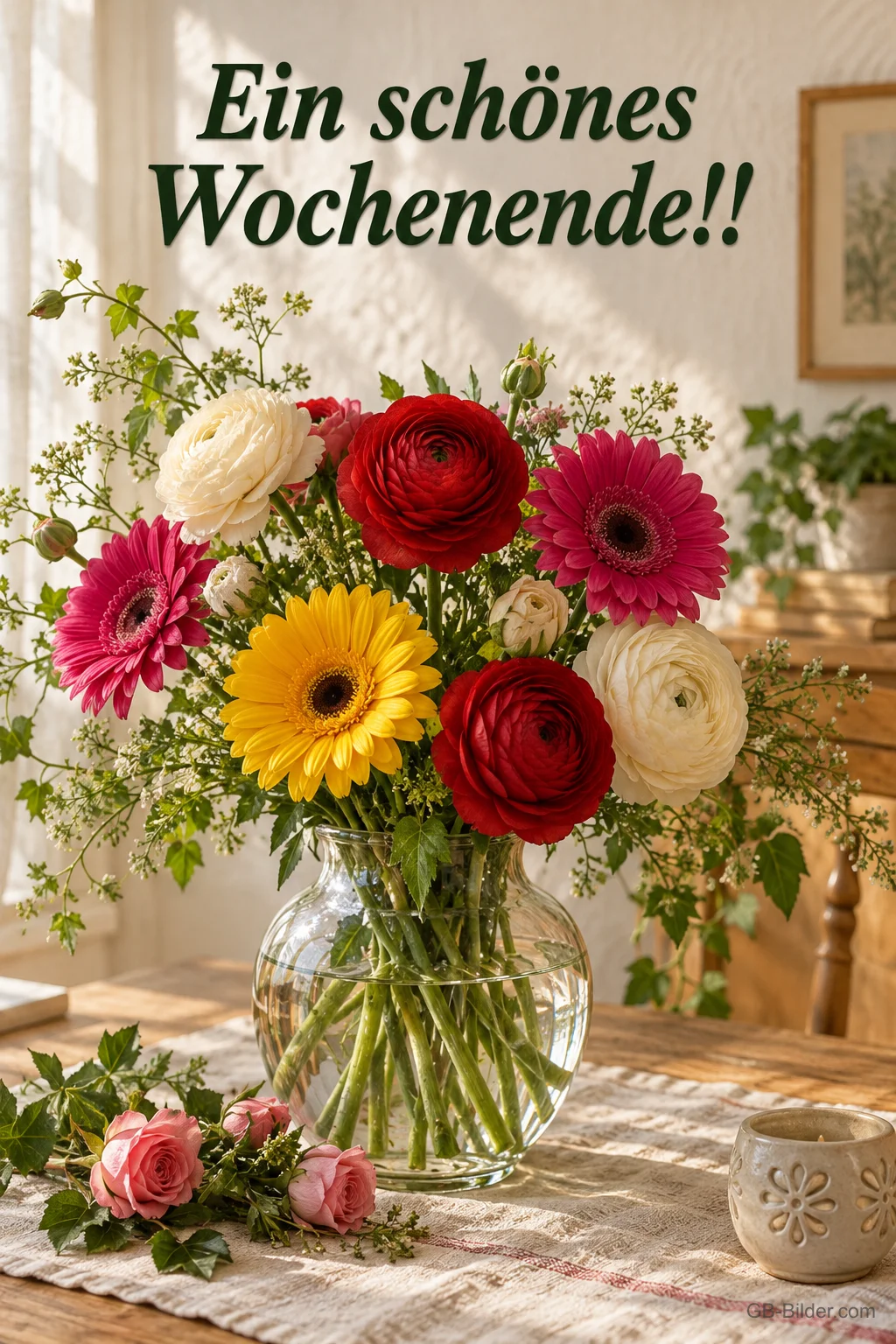 Bunter Blumenstrauß, Text: Ein schönes Wochenende