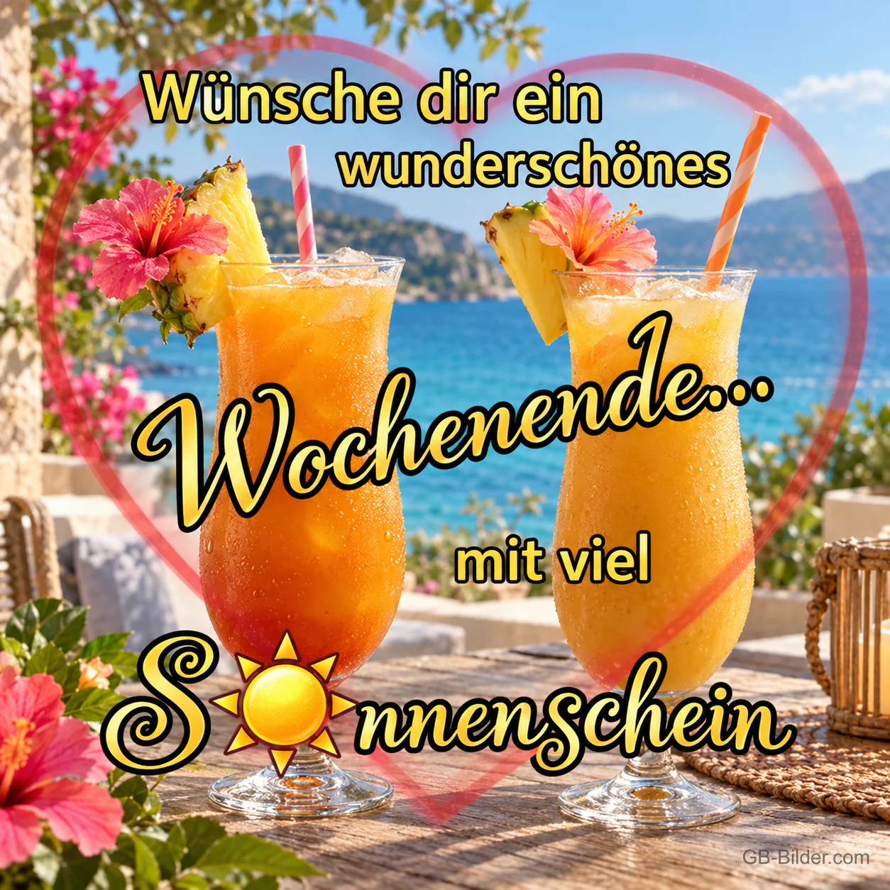 Cocktails am Meer, Text: Wünsche dir ein wunderschönes Wochenende