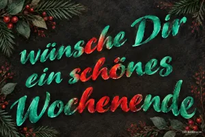 Tannenzweige mit roten Beeren, Text: Wünsche dir ein schönes Wochenende