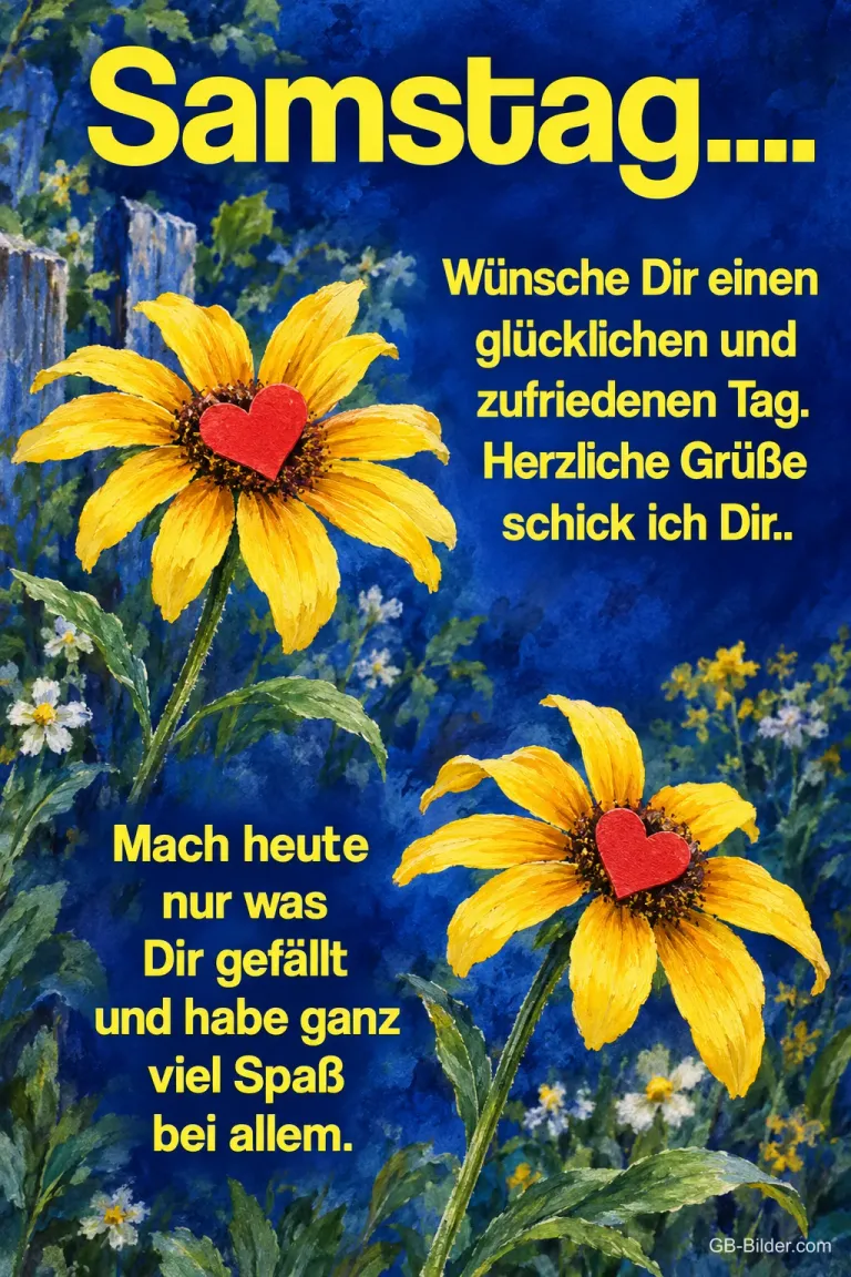 Gelbe Blüten mit Herz, Text: Samstag