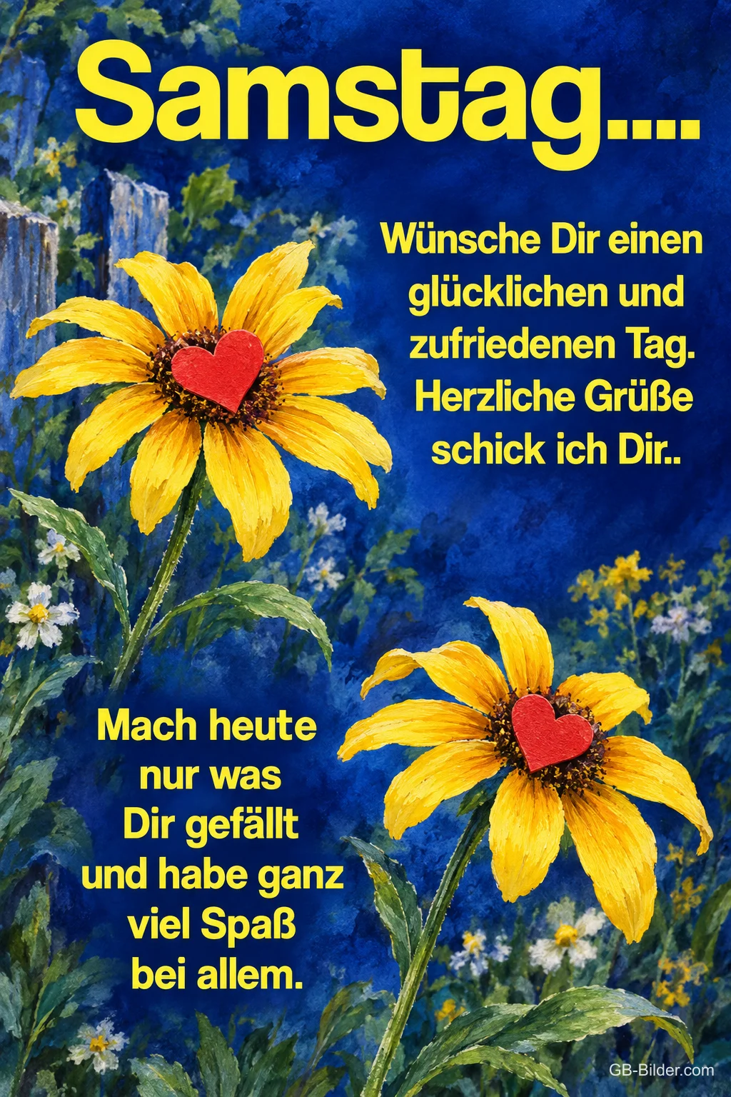 Gelbe Blüten mit Herz, Text: Samstag