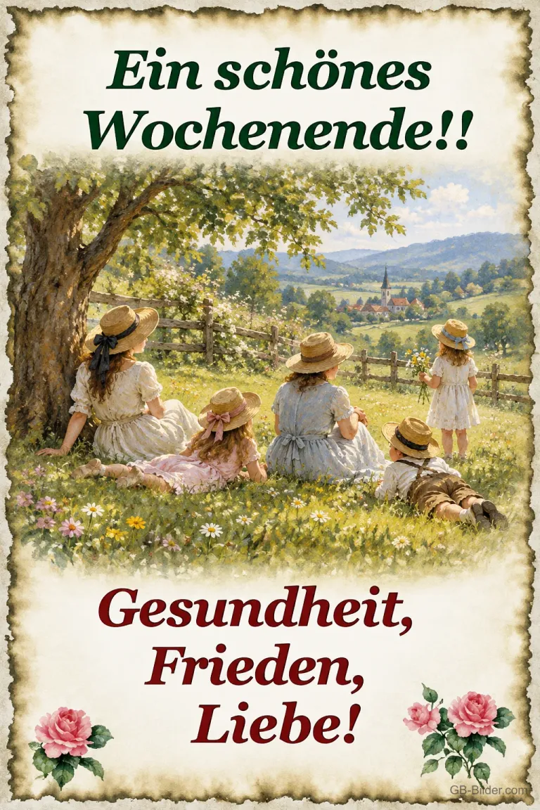 Picknick unter einem Baum, Text: Ein schönes Wochenende