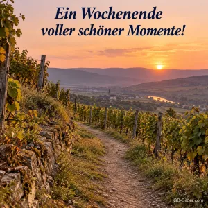 Weinbergweg im Sonnenuntergang, Text: Ein Wochenende voller schöner Momente