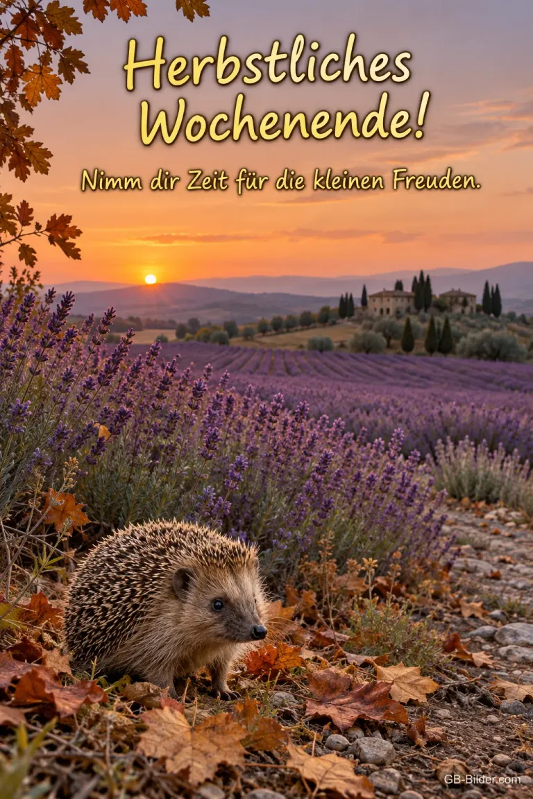Igel am Lavendelfeld, Text: Herbstliches Wochenende