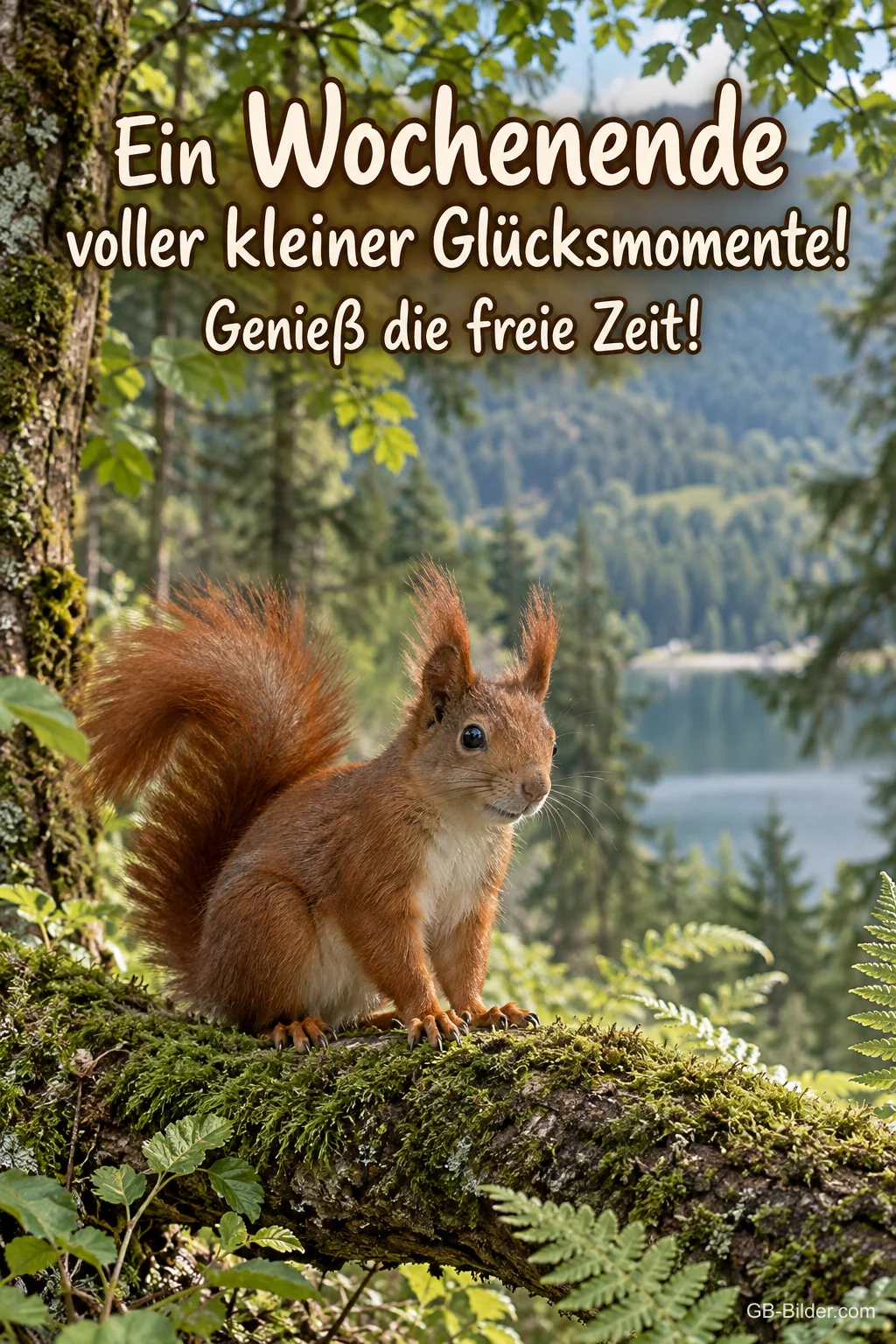 Eichhörnchen über dem Bergsee, Text: Ein Wochenende voller kleiner Glücksmomente