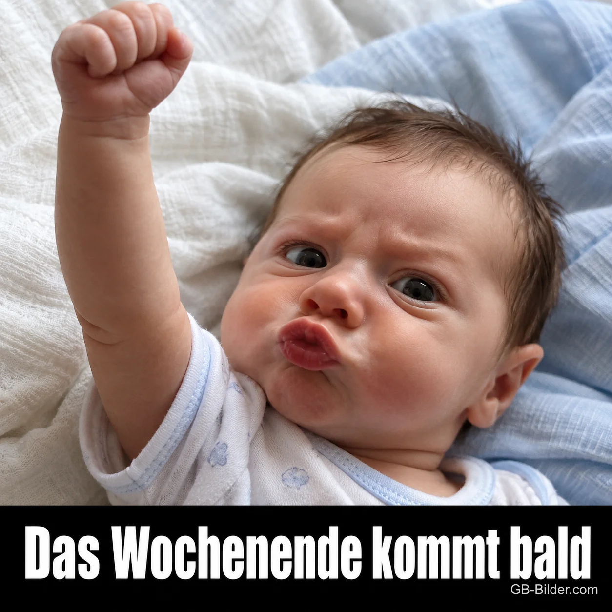 Baby ballt entschlossen die Faust, Text: Das Wochenende kommt bald