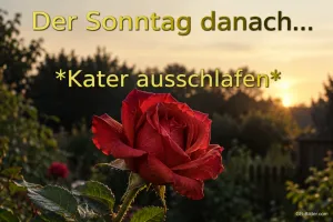 Rote Rose im Abendlicht, Text: Der Sonntag danach... Kater ausschlafen